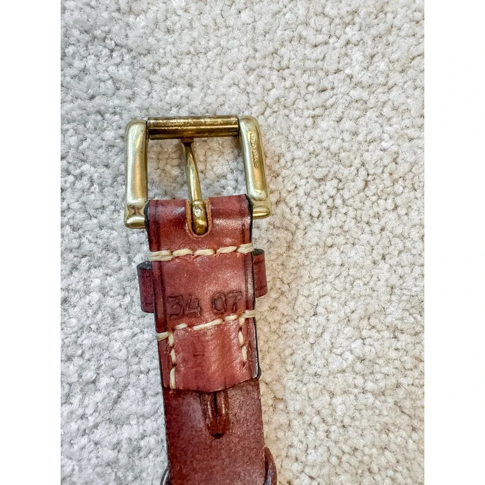 Vintage Dooney & Bourke Brown Leather Belt USA Brass Buckle Fits 33-37
